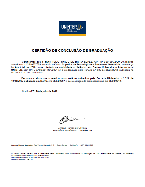 17 -30-06-2012 Certidão de Conclusão de Graduação - UNINTER - 2012.